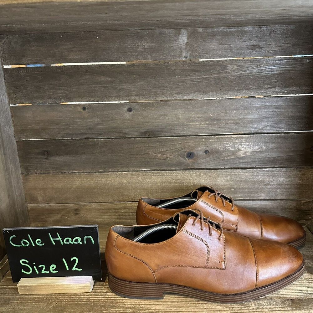 Mens Cole Haan‎ Grand Os Brown Leather Cap Toe Comfort Dressy Oxfords Size 12 M